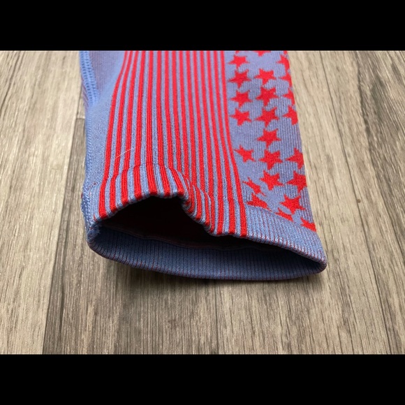 Fabletics Seamless Stars and Stripes Blue and Red 7/8 Leggings - Picture 5 of 14